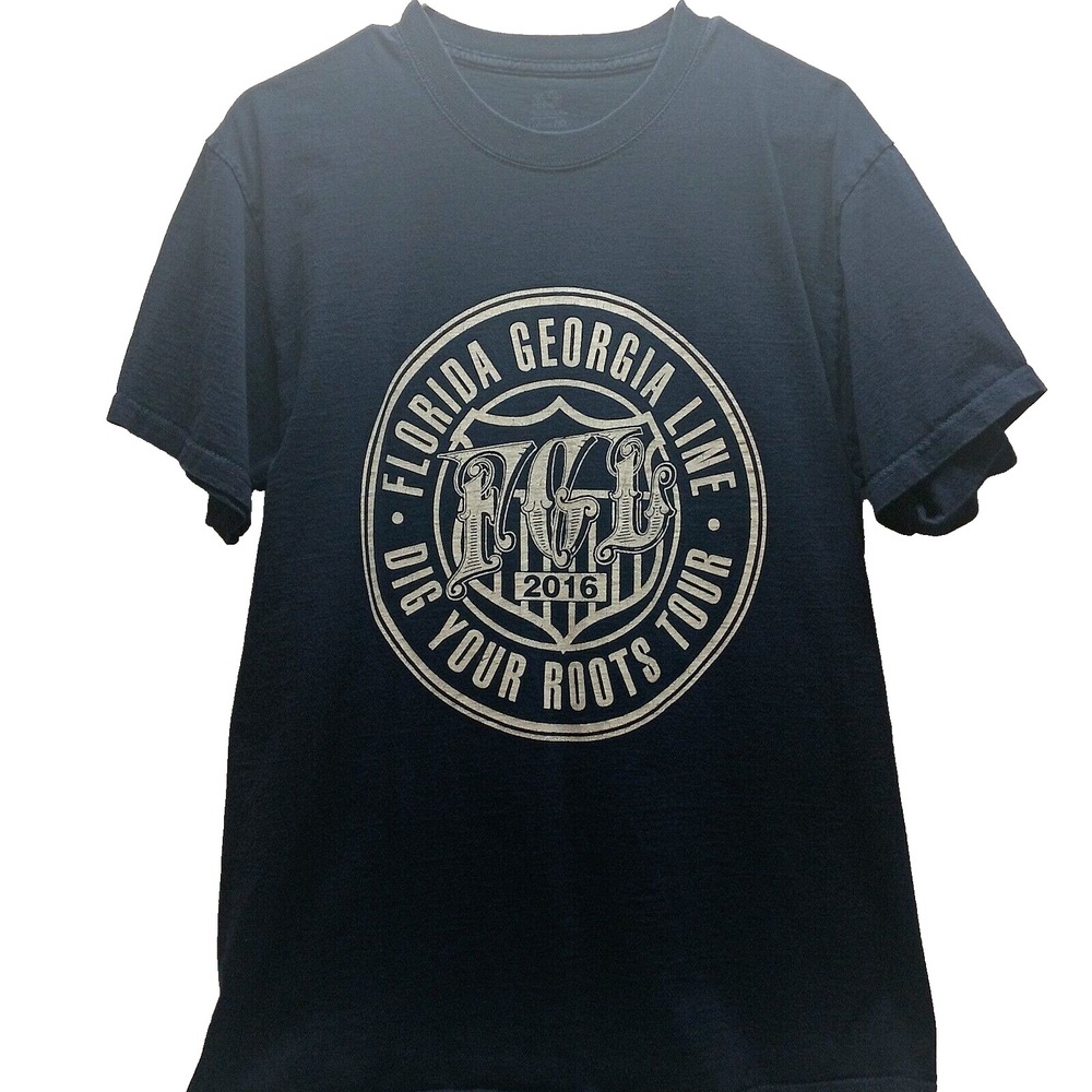 Florida Georgia Line T-Shirt Men's Large Navy 2016 Dig Your Roots Tour Tee GUC